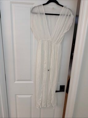 Sheer White V-Neck Maxi Dress